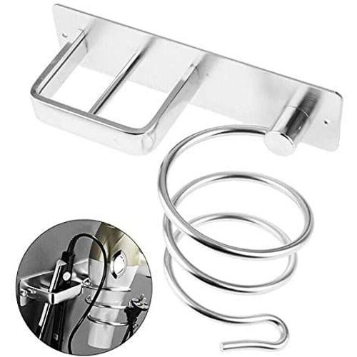 Support mural métallique multifonction pour sèche-cheveux et lisseur, avec porte-accessoires, 15x19x10 cm, 0.186 kg, rangement organisé, adapté salle de bain et dortoir