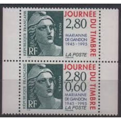 Journée Du Timbre : Cinquantenaire De La Marianne De Gandon Paire 2934a Année 1995 N° 2933 2934 Vert Et Tellier Luxe