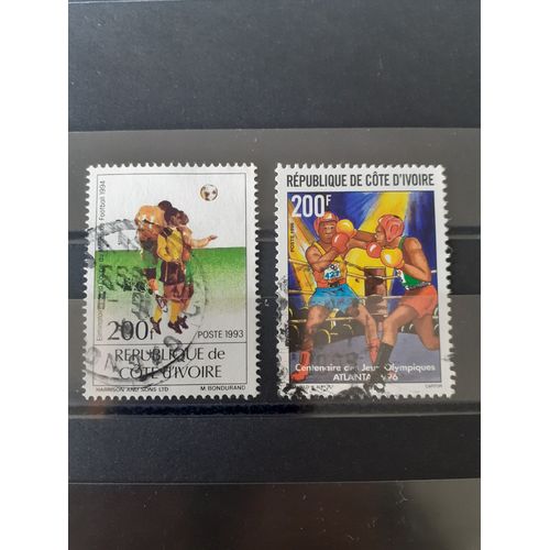 Timbres Côte D'Ivoire - Eliminatoires De La Coupe Du Monde De Foot 1994 De 200 F + Jl Atlanta 1996 De 200 F