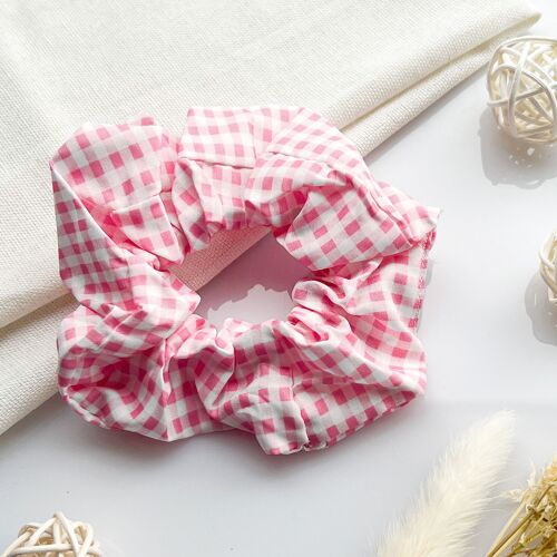 Chouchou Classique Pour Cheveux En Coton Vichy Vintage Rose