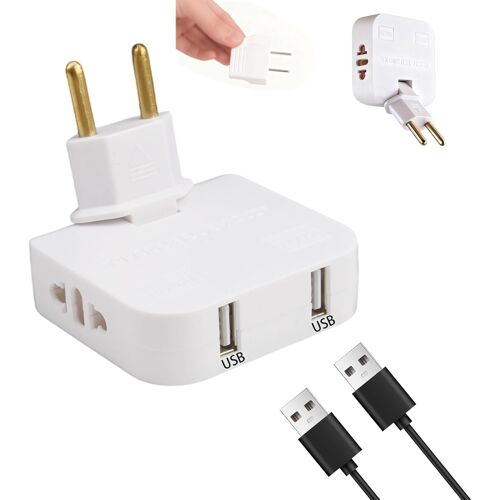 Multiprise Plate ¿ Prise Murale Extra Plate 2 Ports USB + 2 Prises, Design Ultra-Fin, Prise pivotante à 180 degrés, Compatible avec Les multiprise Plates Derriere Meuble, 220 V