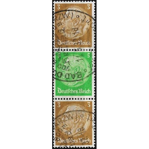 Allemagne, 3ème Reich 1933 / 1936, Belle Bande 3 Timbres Yvert 484 Et 486, Maréchal Hindenburg, Oblitérée, Tbe.