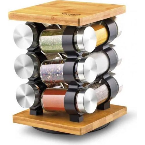 Ensemble À Épices - Lamart - Lt7010 - Support Rotatif En Bambou - Verre Résistant - 12 Vnt
