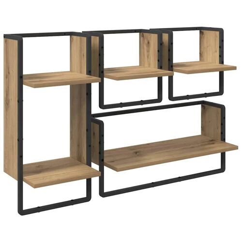 Vidaxl Ensemble D'étagères Murales Avec Étagère 4 Pcs Chêne Artisanal