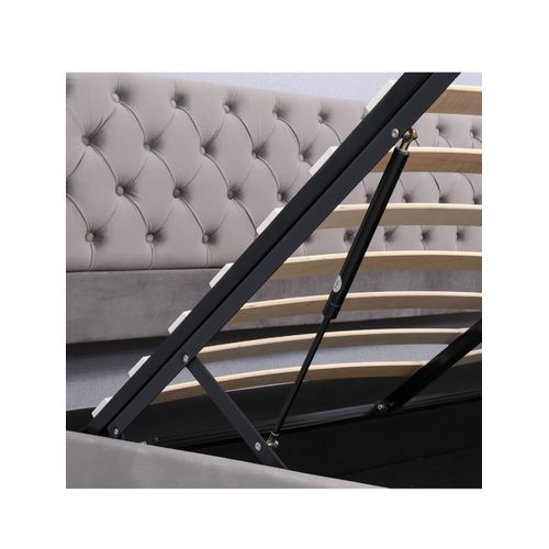 Lit Capitonné Merax Avec Coffre De Lit Double 180 X 200 Cm En Velours, Sommier À Lattes Et Espace De Rangement, Cadre Avec Système De Fixation En Losange, Gris