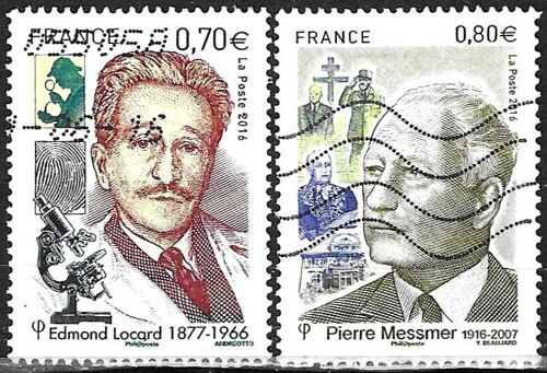 France 2016, Beaux Timbres Yvert 5035 Pierre Messmer, Homme Politique Français Et Ancien Résistant Et 5043 Edmond Locard, Professeur De Médecine Légale Et Pionnier De La Criminalistique, Oblitérés Tbe