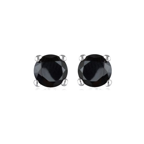 Boucles D'Oreilles Puces Argent 925°°° Rhodié Serties 4 Griffes D'Un Oxyde De Zirconium Noir