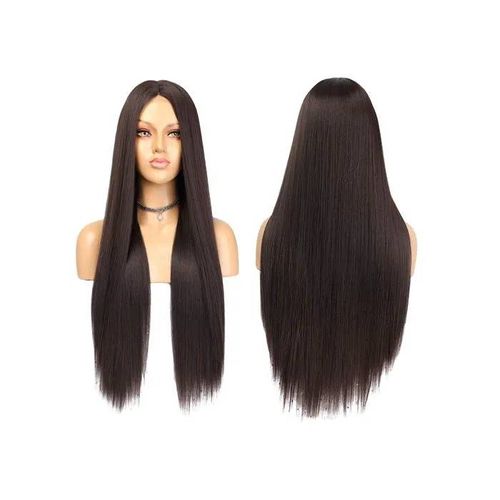 Perruque Longue Lisse Marron Foncé 70cm Avec Dentelle, Aspect Naturel, Résistante À La Chaleur, Idéale Cosplay, Fêtes, Quotidien