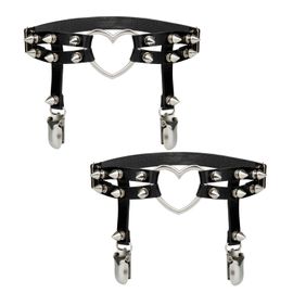 Bijoux De Jarretelles Gothiques, 2 Pièces Avec Coeur Clouté, Élastique Ajustable Pour Jambes, Ceinture De Harnais Avec Attaches, Noir, 15 X 10 X 4 Cm, Poids 120 Grammes