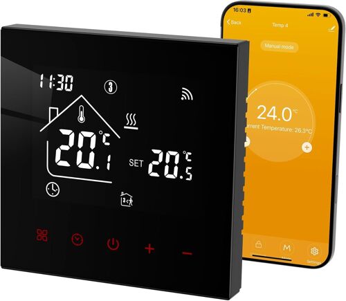Thermostat Connecté WiFi pour Chauffage de Chaudière à Gaz Thermostats d'Ambiance,Thermostat Programmable Intelligent,Compatible Tuya Alexa Google Assistant 3A,Noir