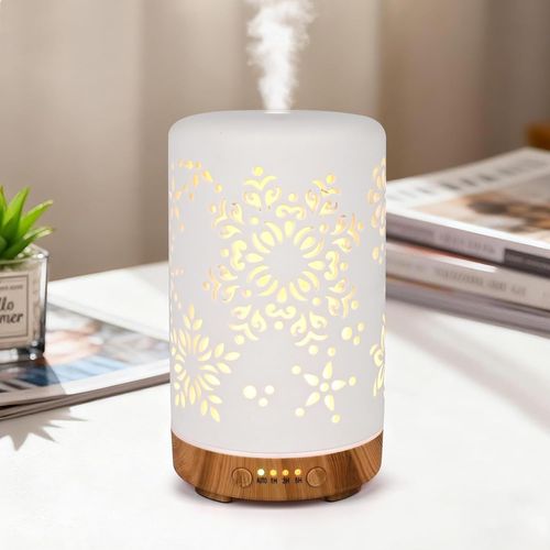JGD-250ML Diffuseur d'huiles Essentielles en Céramique Blanche, Ultrasonique Humidificateur Diffuseur Aromathérapie Electrique, Arôme Parfum Electrique avec 7 Couleurs Lumières,pour Chambre/Yoga