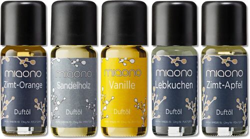 'set ""Magnifiques Hiver Monde ¿ Huile Parfumée Santal, Orange, Pain D'épice De Cannelle, Vanille, Cannelle De Pomme ¿ Parfum Pour Entspannte Hiver Atmospäre (5 X 10 Ml)