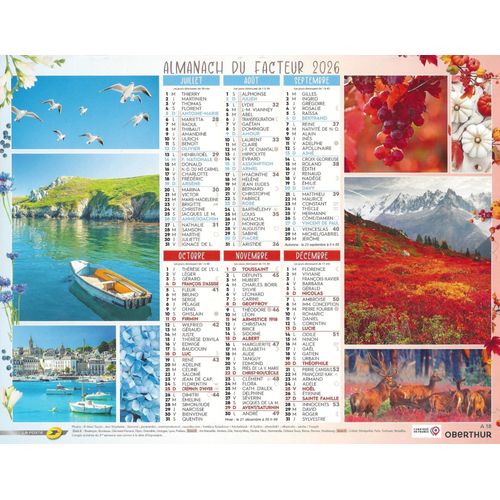 Calendrier Du Facteur 2026 - Almanach Mural Les 4 Saisons De France