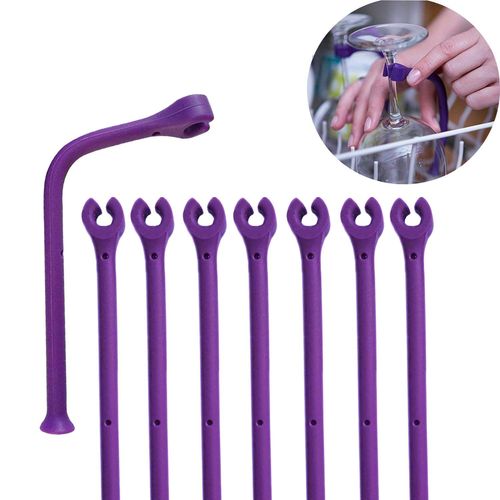 Supports en Silicone pour Verres à Vin 8 Pièces Violet 21 x 13 x 0.6 cm 0.12 kg - Accessoire de Vaisselle Réglable pour Lave-vaisselle