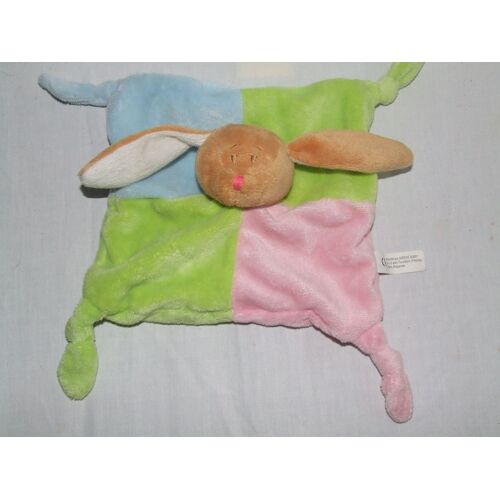 LAPIN BIESSE DOUDOU MULTICOLORE VERT BLEU ROSE GRELOT