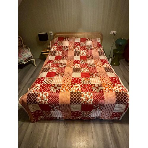 Magnifique Couvre Lit Patchwork Rouge Orange Fabrication Espagnole