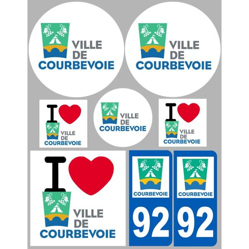 Courbevoie - 8 Autocollants Variés - Sticker/Autocollant