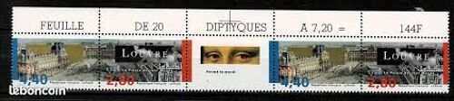 Bicentenaire De La Création Du Musée Du Louvre Paris Bande 2852b Année 1993 N° 2851 2852 Yvert Et Tellier Luxe (4 Timbres Vignette Centrale)