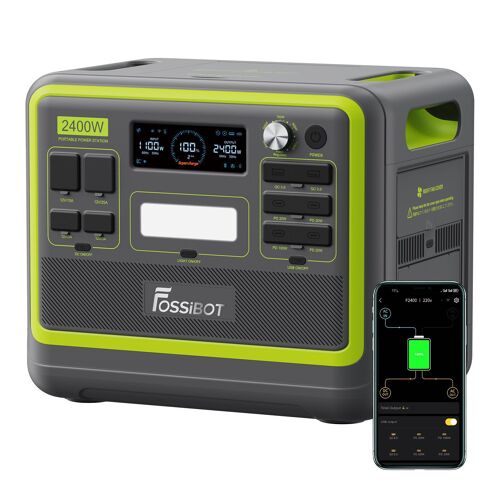 FOSSiBOT F2400 générateur électrique portable, batterie LiFePO4 puissance de sortie 2400W (pic 4800W) 2048Wh, générateur solaire adapté à l'usage de secours familial/camping extérieur/VR-car