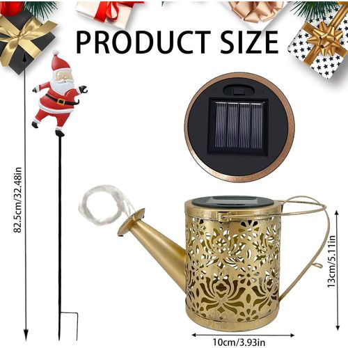 Lampes solaires pour arrosoir, lanternes d'extérieur avec support Père Noël, décoration de jardin pour porche, cour, patio