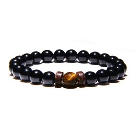 Zense - Bracelet Ajustable Homme Perles Noires Lisses Magma Et Onyx Zb0343