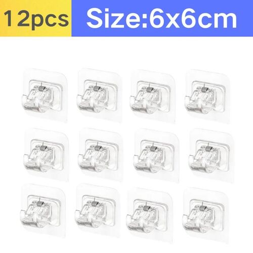 Crochet de support de tringle à rideau auto-adhésif, sans clous, crochet de serrage réglable pour rideau mural, Clip fixe, support de suspension, 2 à 12 pièces Transparent- 12pcs