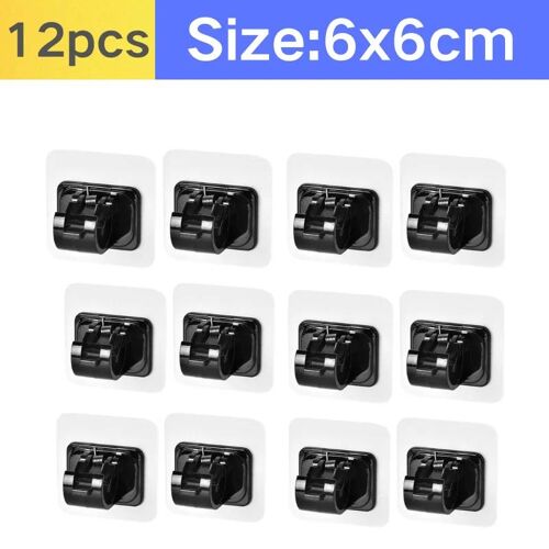 Crochet de support de tringle à rideau auto-adhésif, sans clous, crochet de serrage réglable pour rideau mural, Clip fixe, support de suspension, 2 à 12 pièces Black- 12pcs