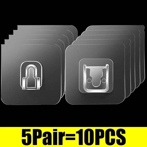 Crochets muraux Double face, adhésif fort, Transparent, sans trace, pour cuisine, chambre à coucher, support de rangement, prise de courant, 60/2 pièces 10PCS(5Pairs)