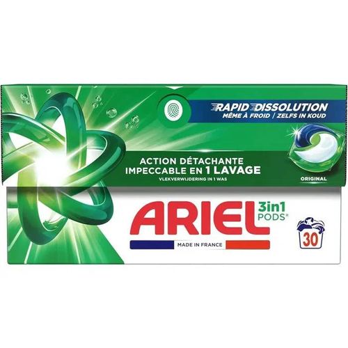 Ariel 3en1 PODS, Lessive Liquide En Capsules 30 Lavages, Original, Élimination Impeccable Des Taches En Un Seul Lavage