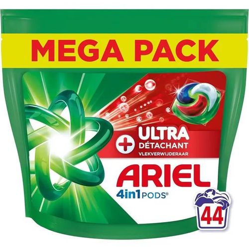 Ariel Pods 4en1 +Ultra Détachant, Lessive en Capsules, 44 Lavages, Élimine Même les Tâches Incrustées Depuis 7 Jours
