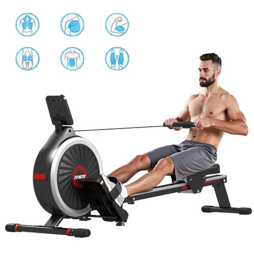 Rameur Pliable À Usage Domestique Avec Résistance Magnétique, Équipé D'Un Écran Lcd Et De 16 Niveaux De Résistance. Comprend Un Support Pour Tablette Avec Écran Lcd Et Un Coussin De Siège Confortable.