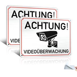 Lot de 2 panneaux de vidéosurveillance, autocollants, avec DSGVO, en aluminium, étanche, antirouille et protection UV, 2 x 2,5 pouces, avec DSGVO