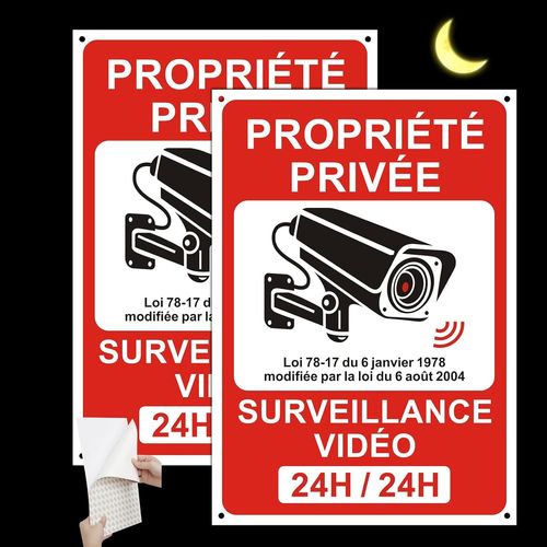 Vidéo Surveillance Panneau Réfléchissante, Propriété Privée sous Surveillance Vidéo, Panneau Camera Surveillance 21 x 30cm, Intérieur/Extérieur, PVC, avec Autocollant et Trous Pré-percés (2)