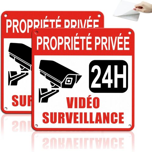 15 * 15CM Autocollant Video Surveillance, Panneau Propriété Privée sous Vidéo Surveillance, Pancarte Vidéosurveillance Métallique Réfléchissant en 2 Parties