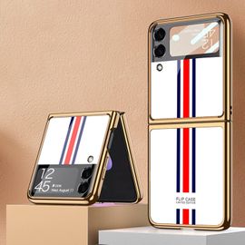 Tzf-Coque Galaxy Z Flip 3 5g,Étui Pour Téléphone Portable Ultra Mince En Verre 9h Peinte Brillante,Housse De Téléphone Pliable Pour Samsung Galaxy Z Flip 3 5g-Blanc Élégant