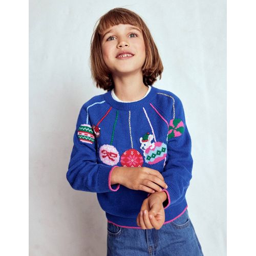 Pull à logo fantaisie-Boules de Noël bleu marine universitaire