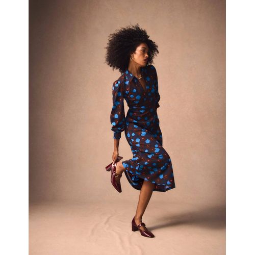 Robe Midi Pip Zippée En Point De Rome-Bleu Marine Foncé, Motif Garden Blossom