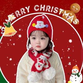 Ensemble Chapeau Et Écharpe En Peluche Pour Bébé, 2 Pièces, Motif Père Noël, Doux Et Confortable, Idéal Pour Noël, Fêtes De Famille, Automne Et Hiver, Taille 20*10*10 Cm, Poids 0.2 Kg