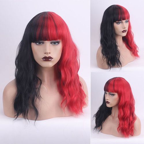 Perruque Cheveux Longs Ondulés Noirs Et Rouges Résistante À La Chaleur Pour Femme, 30 Cm, 0.23 Kg, Idéale Pour Soirée, Déguisement De Cosplay Ou Halloween