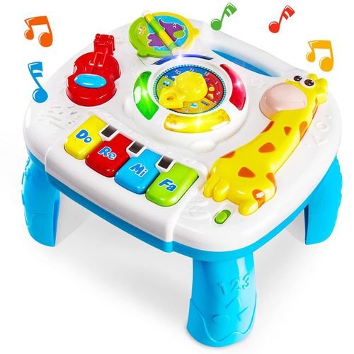 Table d'activités musicale pour bébé, jouet éducatif avec piano et sons d'animaux, 2 en 1 amovible pour enfant à partir de 18 mois, dimensions 24x22x16 cm, poids 0.62 kg