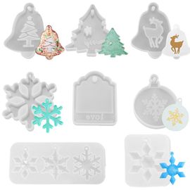 Moule En Silicone Pour Résine Époxy Forme De Flocon Et Sapin De Noël, Dimensions 20x10 Cm, Compatible Avec Pigments Et Décorations, Réutilisable Et Facile À Nettoyer