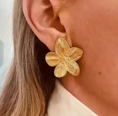Boucles D'Oreilles Dorées Jonc Fleurs