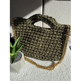 Sac à main - Crochet Kaki - Anse dorée 