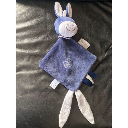 DOUDOU PLAT NATTOU TRIANGLE ALEX L'ANE BLEU MARINE POUSSIN ATTACHE TETINE 42CM