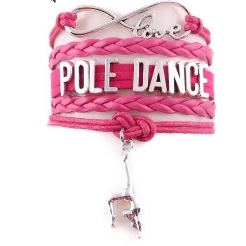 Bracelet Pole Dance En Cuir Rose Lacets Multi Rangs Breloque Danseuse Figure De Danse Infini Réglable