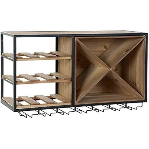 Porte-Bouteilles - Dkd Home Decor - Standard - Métal Et Bois - Noir Et Marron - 24x80x44 Cm