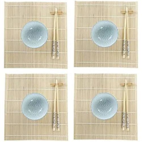 Ensemble De Sushi - Dkd Home Decor - Standard - Bambou Et Grès - 14,5 X 14,5 X 31 Cm - Bleu