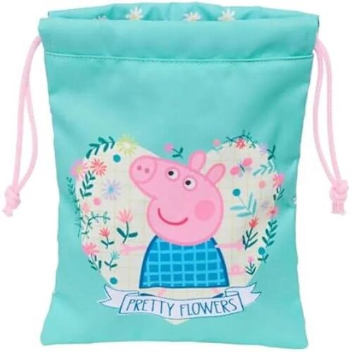 Sac à goûter - SAFTA - PEPPA Pig Pretty Flowers - 20 x 25 cm - Menthe/Jaune pastel - Enfant