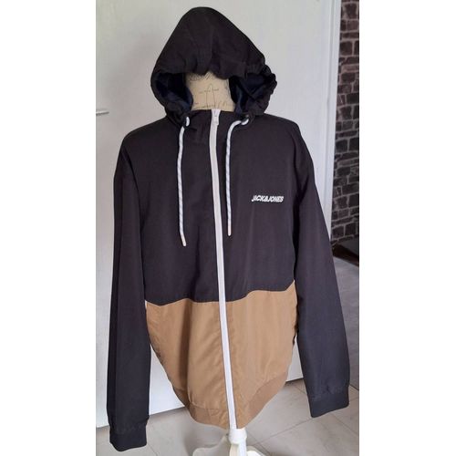 Veste De Sport Zippée À Capuche Jack&Jones, Beige, Bleu Marine Et Blanche