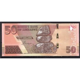 Billet De Banque Zimbabwe 50 Dollars 2020 Neuf Unc Pick 105 Dimension 156 X 66 Mm